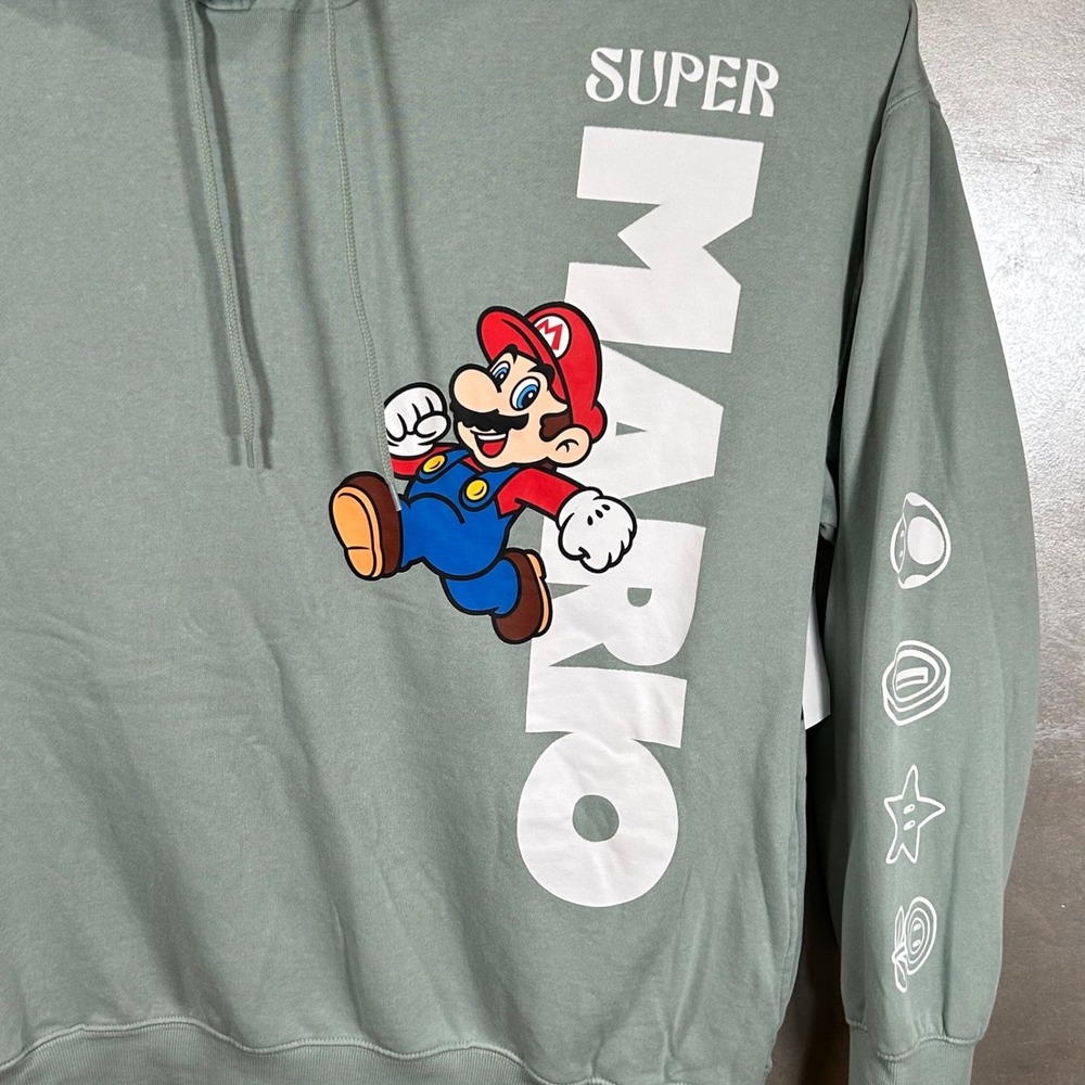 Nintendo Super Mario Graphic Hoodie Sage Green Mens‎ Size Large New
